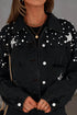 Distressed Pearls Star Cropped Denim Jacket